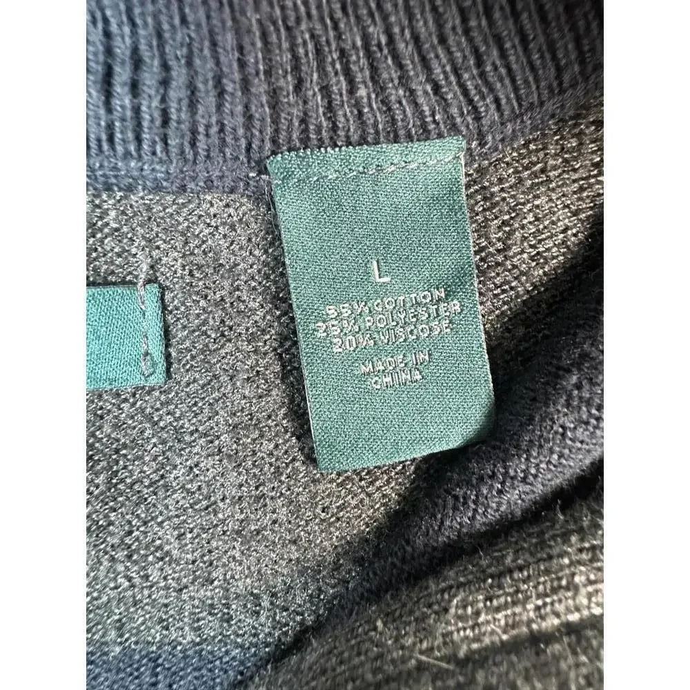 Men’s L Perry Ellis Quarter Zip Sweater Navy Gray Cotton Blend Pullover